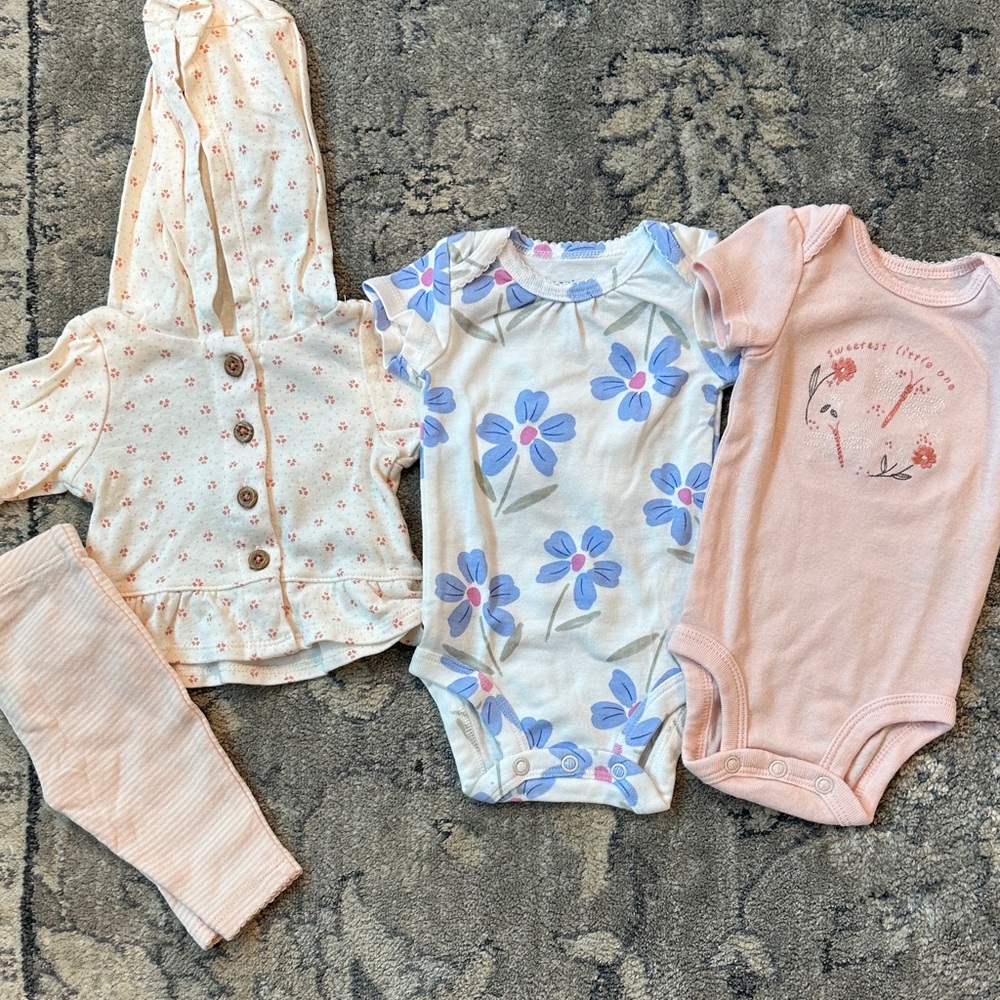 3 Carters Girls Bodysuits and Hoodie Set